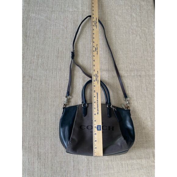 COACH Horse & Carriage Black Leather Gray Jacquard Satchel Elise Logo Bag - Picture 6 of 16